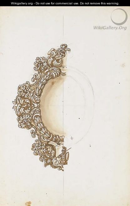 Study for a frame decorated with laurel and acanthus leaves, a soldier in a shield in the lower section - Giambattista Foggini