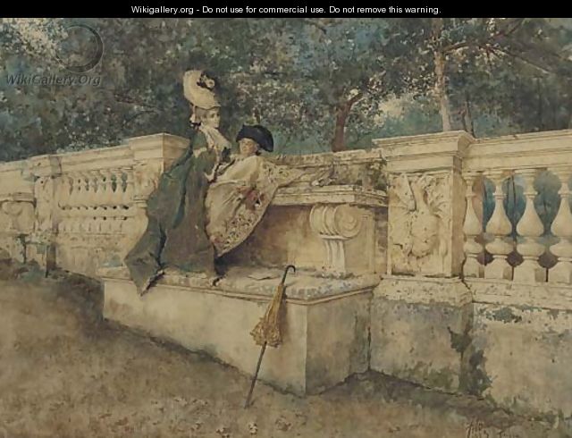 Flirtation on a stone balustrade - Giovanni Battista Filosa