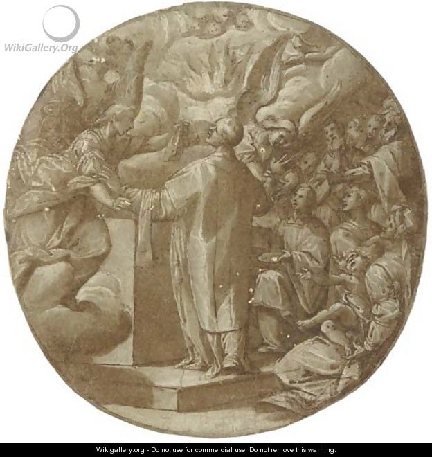 Two angels appearing to a priest during mass - Giovanni Battista della Rovere Two angels appearing to a priest during mass - Giovanni Battista della Rovere