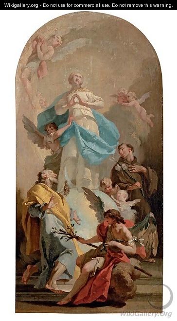 The Immaculate Conception with Saints Joseph and Anthony, in a painted arched top - Giovanni Battista Pittoni the younger