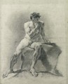 A seated male nude holding his chin in his right hand - Giovanni Battista Piazzetta