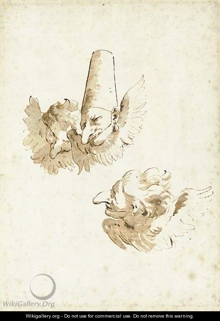 Three Punchinelli as winged cherubs - Giovanni Battista Tiepolo