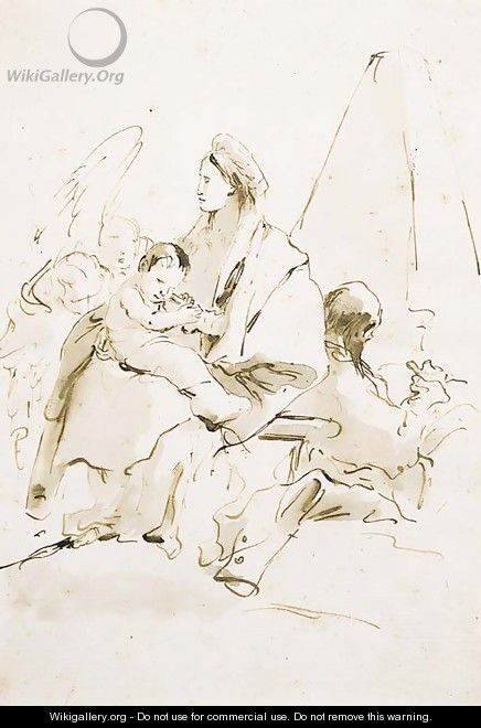 The Rest on the Flight into Egypt, with angels and a pyramid - Giovanni Battista Tiepolo
