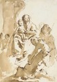 The Madonna and Child with Saint Anthony of Padua kneeling and two other Saints, an angel by a column in the background - Giovanni Battista Tiepolo