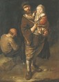 A peasant holding his daughter in his arms, a seated street urchin beyond - Giacomo Ceruti (Il Pitocchetto)