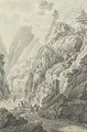 A gorge in the Caucasus, perhaps the valley of the Terek, with travellers on a road - Giacomo Quarenghi