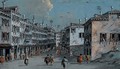 Vue d'une rue aA  Venise avec de multiples personnages - Giacomo Guardi
