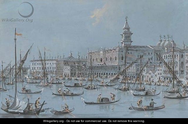 View of the Riva degli Schiavoni, Venice, with the Palazzo Ducale and Libreria di Sansovino - Giacomo Guardi