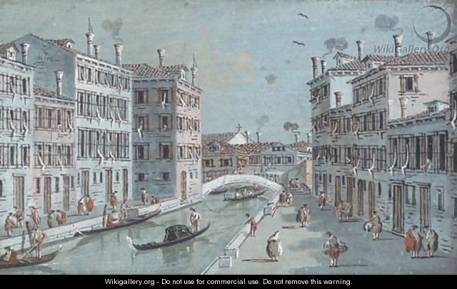 A Venetian canal with a bridge in the distance - Giacomo Guardi