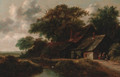 Peasants resting before a riverside cottage - Gillis Rombouts