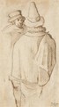 A figure, seen three-quarter-length from behind, in a tall hat and cloak, another man beyond - Gillis van Coninxloo