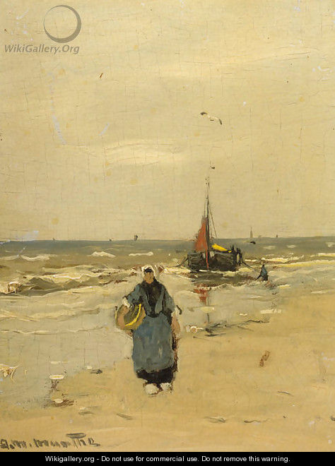 A fisherwoman on the beach of Katwijk - Gerhard Arij Ludwig Morgenstje Munthe