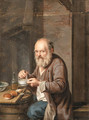 A seated Peasant eating a Meal - German School