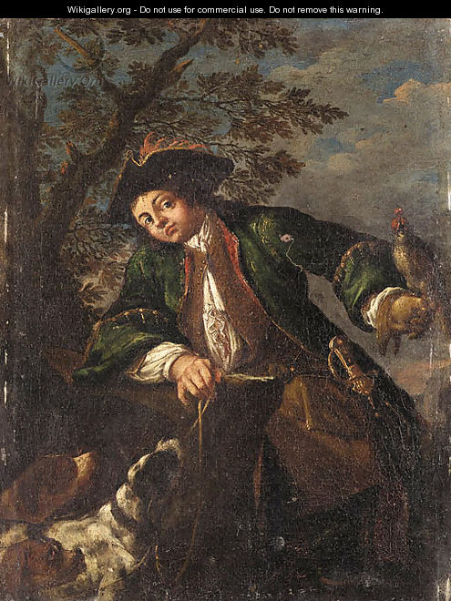 A Falconer and his Hounds in a Landscape - German School