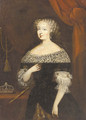 Portrait of a lady, half-length, standing in an interior, wearing a black dress with lace trim - German School