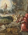 A Landscape With Saint Jerome And The Lion, The Arch Angel Michael And The Last Judgement In The Background - German School