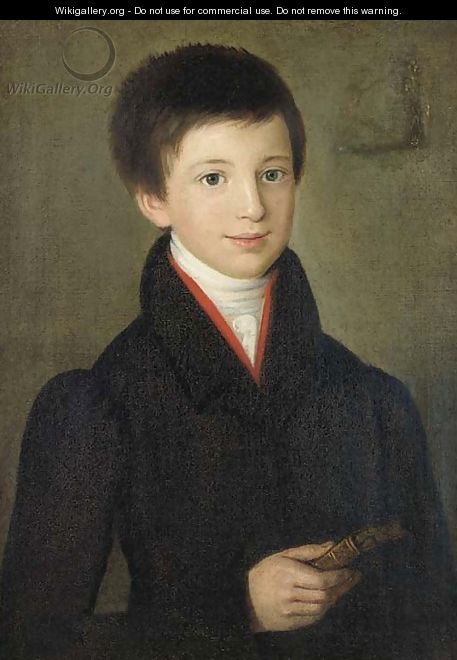 Portrait of a young man, half-length, in a dark coat holding a book - German School