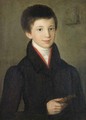 Portrait of a young man, half-length, in a dark coat holding a book - German School