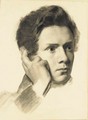 A young man leaning his hand on his forehead - German School