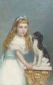 A girl with her Prince Charles Spaniel - German School