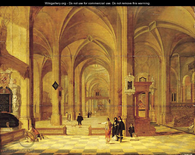 The interior of a church looking east, with elegant company in the foreground - Gerrit Houckgeest