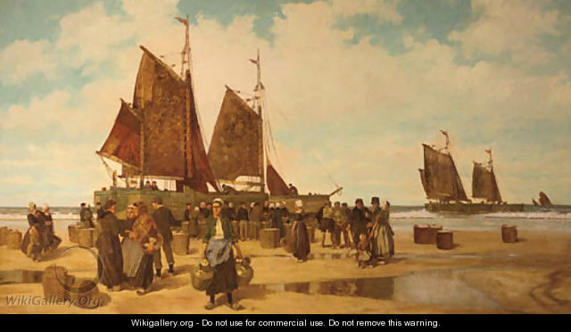 A fish-auction on the Dutch coast - German School