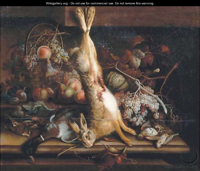 Still life of game and fruits on a stone ledge - William Sartorius