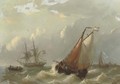 Dutch vessels on choppy waters by a coast 2 - George Willem Opdenhoff