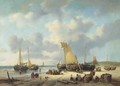 Daily activities on a sunlit beach - George Willem Opdenhoff