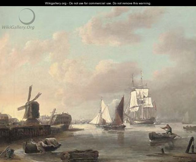 A merchant frigate and smaller traders running up the Thames estuary heading for London - George Webster