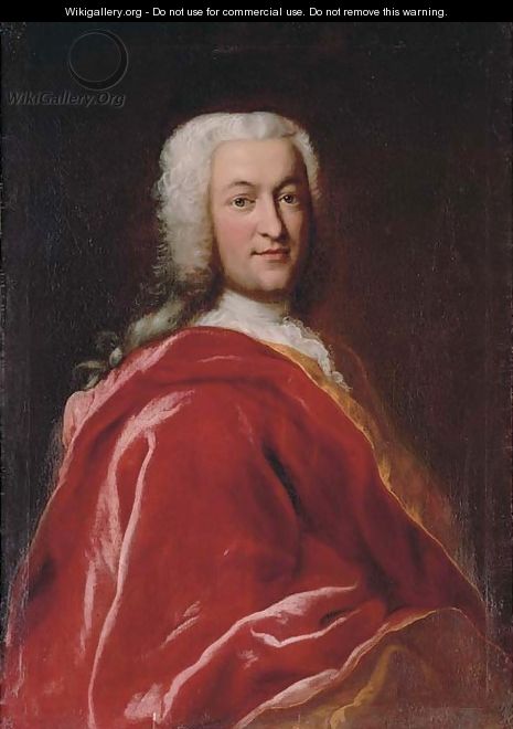 Portrait of a gentleman, half-length, in a red velvet mantle, wearing a wig - Georg Desmarees
