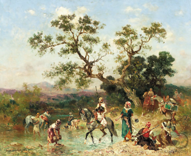 Oasis with Arabian horsemen - Georges Washington