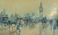 Horses and carriages on Westminster Bridge before the Houses of Parliament - Georges Stein