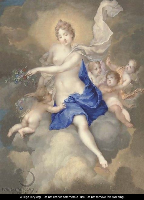 Flora seated on a cloud with putti - Gerard Melder