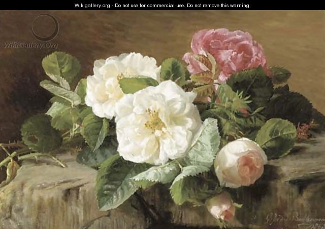 Pink and white roses - Geraldine Jacoba Van De Sande Bakhuyzen