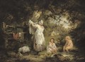 A woman with two children by a pool - George Morland