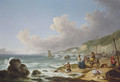 A view of Gurnhards Bay, near Cowes, Isle of Wight, with fisherfolk on the shore - George Morland