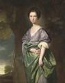 Portrait Of Mrs. James Fletcher, Three-Quarter-Length, In A Lilac Dress With A Green Wrap, In A Wooded Landscape - George Romney
