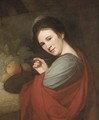 Portrait of Mary Moser, R.A. (1744-1819), half-length, holding a palette and brush, before fruit on a ledge - George Romney
