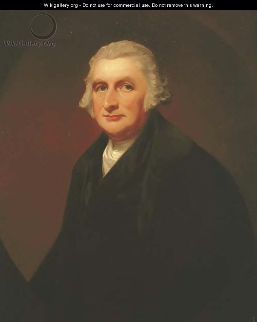 Portrait of James Farrer, Esq., half-length, in a black jacket, in a painted oval - George Romney