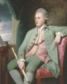 Portrait of Francis Lind, three-quarter-length, seated before a music stand on a pink chair, in a powdered wig, a green coat - George Romney