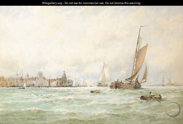 Fishing vessels off Dordrecht harbour - George Stanfield Walters