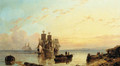 Vessels moored off the coast at sunset - George Stainton
