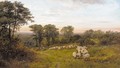 A shepherd and sheep in a wooded glade - George Shalders