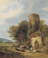 Figures and livestock by the ruins of St. Andrew's at Whitlingham - George Vincent