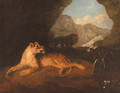 A lion and lioness in a cave - George Stubbs