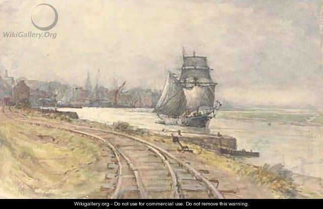 A trading schooner sailing down the river - Henry Robert Robertson