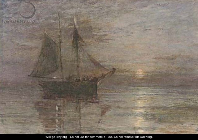 A trading brig in a calm by moonlight - Henry Robert Robertson