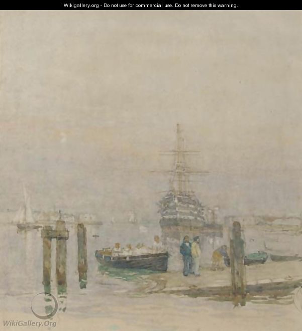 H.M.S. Victory lying at her permanent mooring in Portsmouth Harbour - Henry Robert Robertson