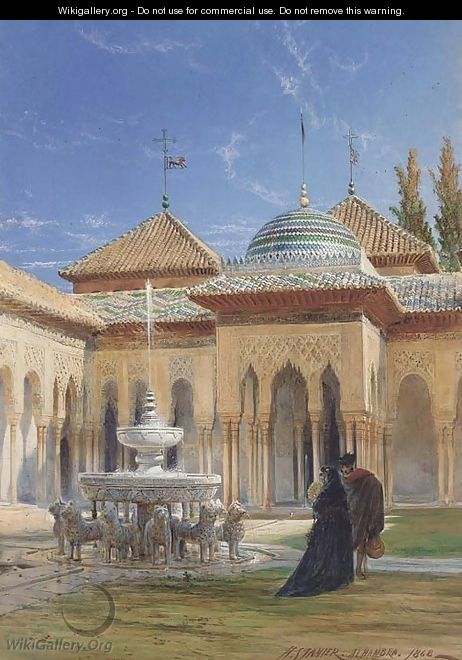 Figures in the courtyard of the Alhambra, Granada - Henry Stanier